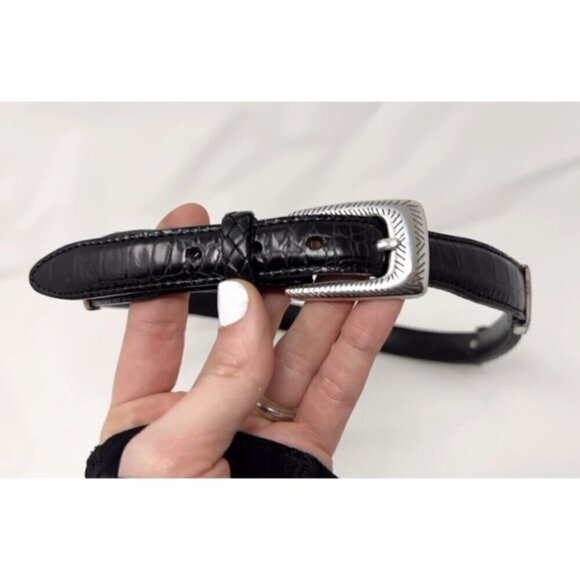 Brighton Sz M/L Black Leather Leopard Print Pony Calf Hair Patchwork Belt Mix - Picture 2 of 13